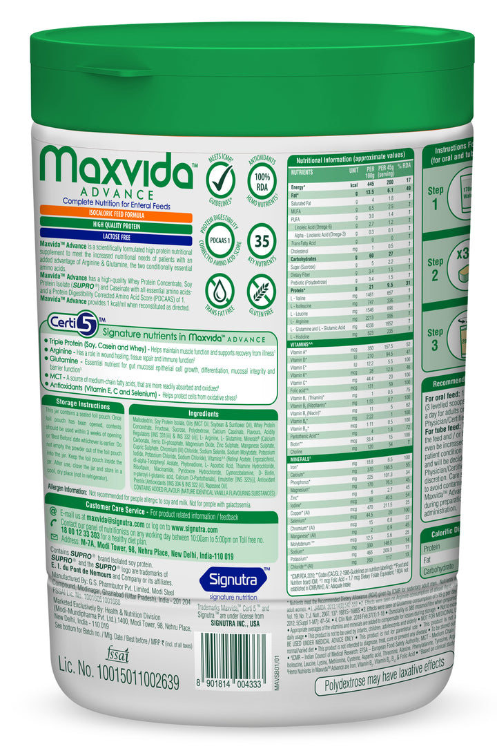 Maxvida Advance Complete Nutrition for enteral Feeds Jar -400g (Vanill ...